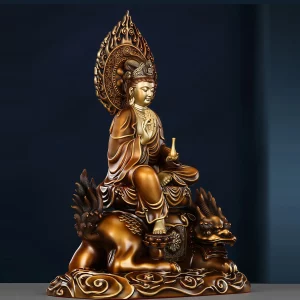 Putuoshan Kuan Yin – Side View Side view of Putuoshan Kuan Yin showing the vase on the left palm, curved robe folds and Hou mount above a wave base