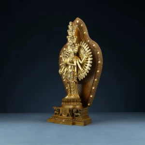 Side view of Qianshou Kuan Yin showing the space between the standing figure, arms and ornamental backplate Side view of Qianshou Kuan Yin showing the space between the standing figure, arms and ornamental backplate