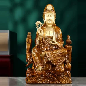 Suopo Guanyin – Lotus, Rocks and Parrot Suopo Guanyin on a rocky seat, with the lowered foot on a lotus and a small parrot beside the draped robe