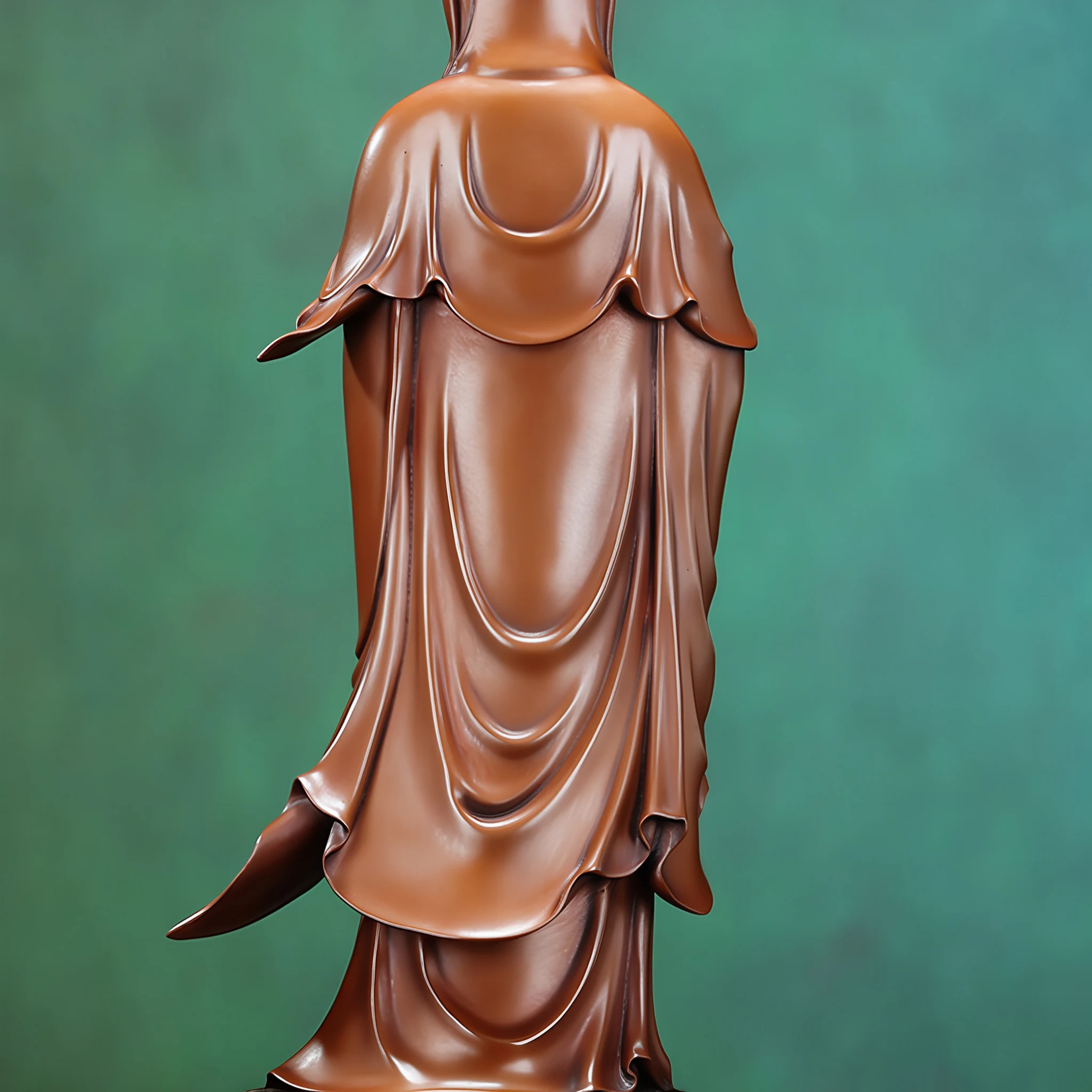 Close view of the folds across the back of the copper Yangliu Kuan Yin statue
