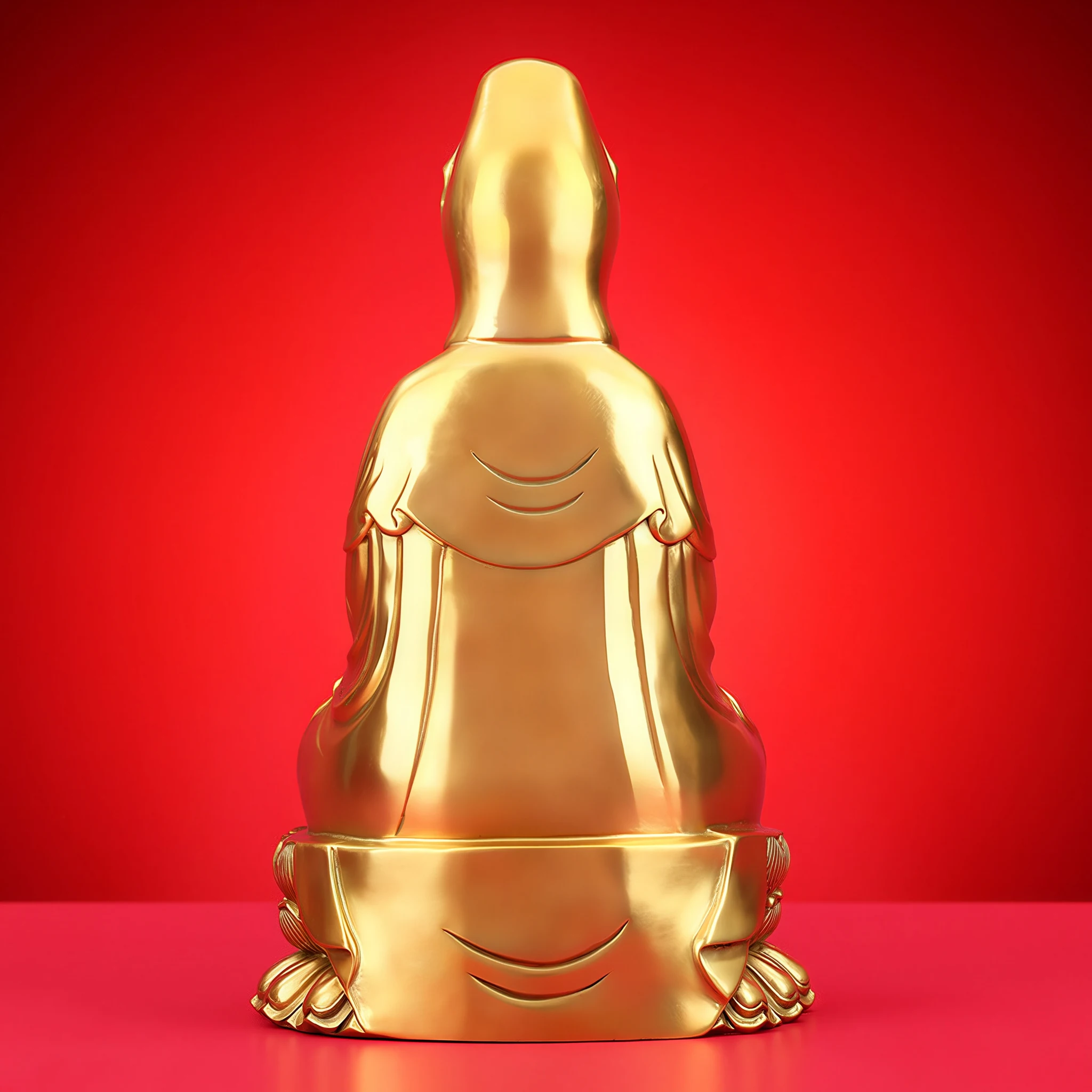 Back of the 38 cm Nanhai Guanyin statue, with the hood and smooth draped robe above the lotus seat