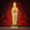 Back of the brass Falun Guanyin, showing the smooth hood, draped robes and lotus pedestal