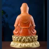 Back of the 37.8 cm lotus-seated Guanyin, showing the orange-red hood and folded robe