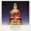 Front specification image of the 39 cm red and gold Guanyin, with a 25.5 cm base diameter and approximate statue weight of 7.5 kg
