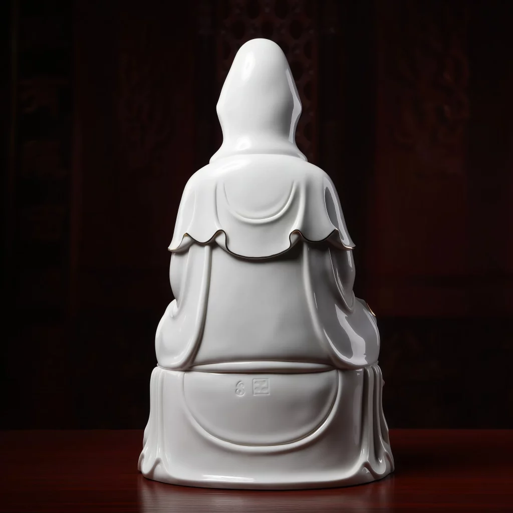 Rear view of the Guanyin series showing white glazed robes and gold-colored edging