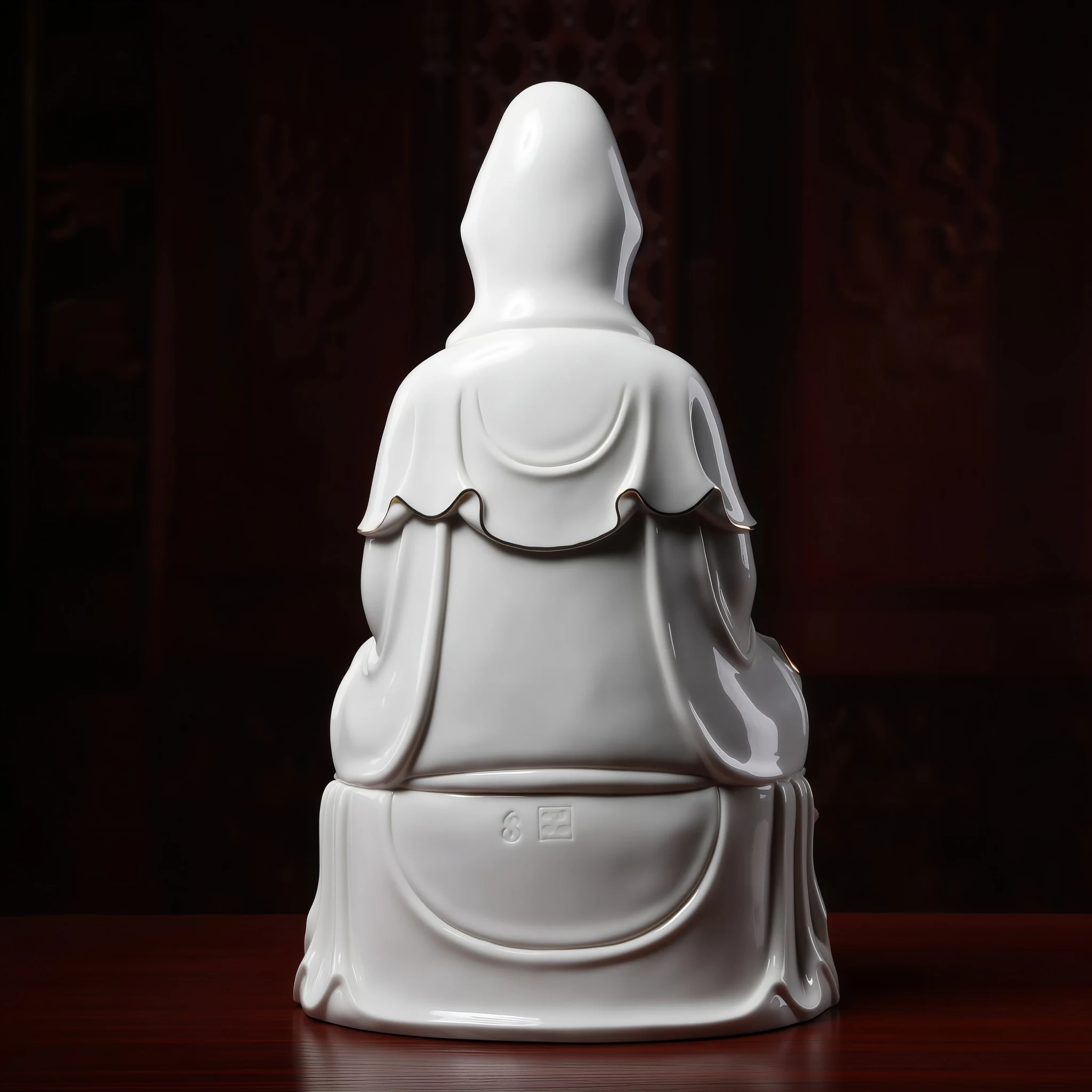 Rear view of the Guanyin series showing white glazed robes and gold-colored edging