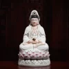 42.5 cm (16.7 in) Baozhu Guanyin statue with a round jewel held in both hands above a pink lotus seat
