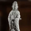 Duhai Jingping Kuan Yin detail showing the face, slender vase, lowered hand and hanging beads