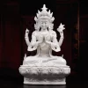 32 cm (12.6 in) Four-Armed Guanyin statue in white, with joined palms, raised lotus and a rounded lotus pedestal