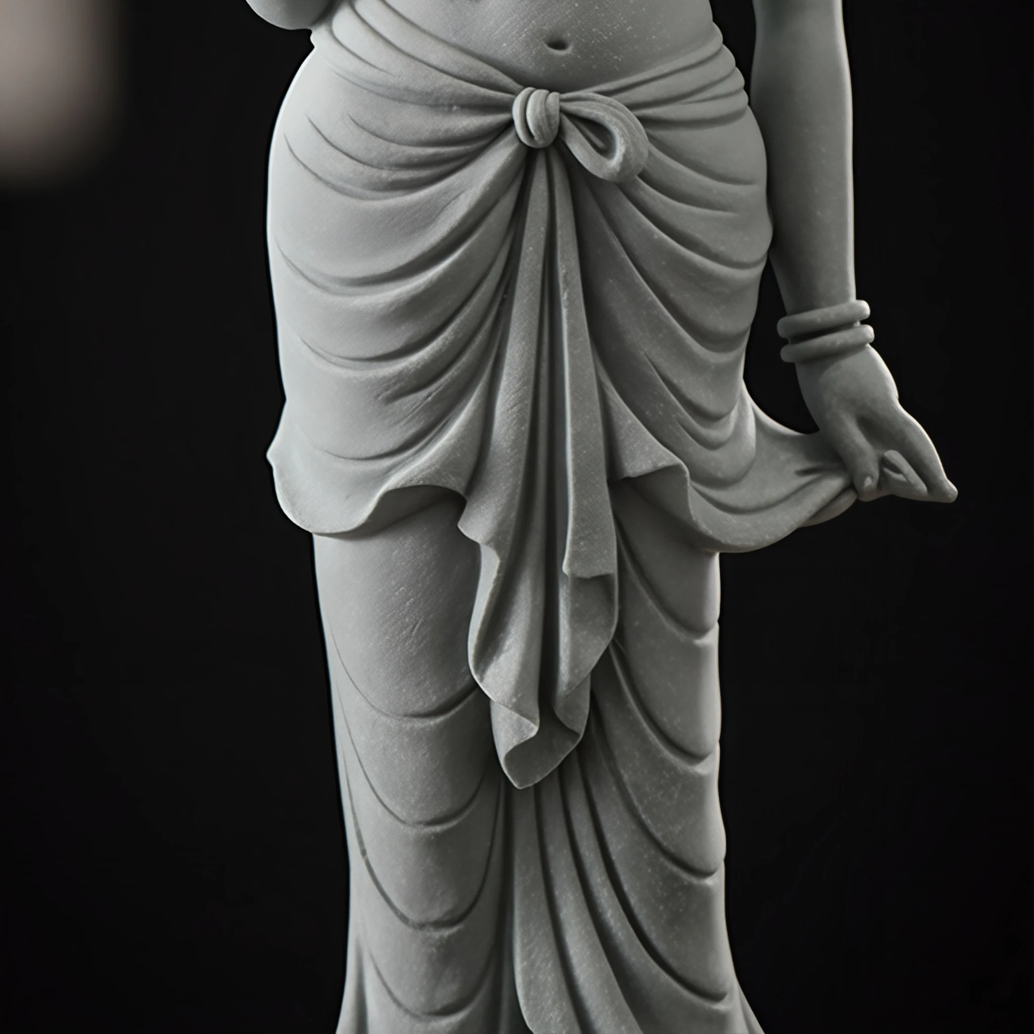 Draped robes of the Liantai Guanyin statue, with the left hand holding the garment edge