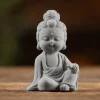 Mini Jingping Guanyin figurine in gray, seated with a raised knee and closed eyes, 7.5 cm high