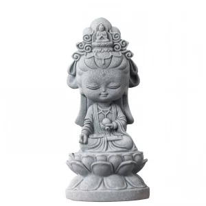 Mini Lotus Guanyin — White-background view Mini Lotus Guanyin on a white background, showing the rounded face, crown and vase