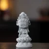 Gray mini lotus Guanyin statue, 11 cm tall, with closed eyes, a small vase and layered lotus pedestal