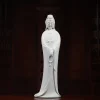 Front view of the 45.5 cm Nianzhu Guanyin statue holding prayer beads in white porcelain