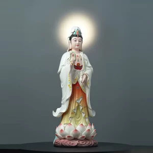 Standing painted porcelain Guanyin in the product demonstration video