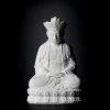 Full figure with an ornate crown, resting hands and double lotus seat on the 22 cm (8.7 in) Pilu Guanyin statue in white porcelain
