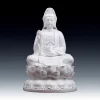 Front view of the 41 cm (16.1 in) white porcelain Quanlian Guanyin statue, holding a vase above a layered lotus base
