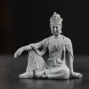 Small gray Royal Ease Guanyin statue, 6.5 cm tall, with one knee raised and a resting arm
