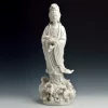 Standing Ruyi Guanyin statue in white, 48 cm (18.9 in) tall, on a lotus and wave base