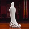 Back of the glazed white Yangzhi Guanyin statue, with a long draped robe over the curling wave base