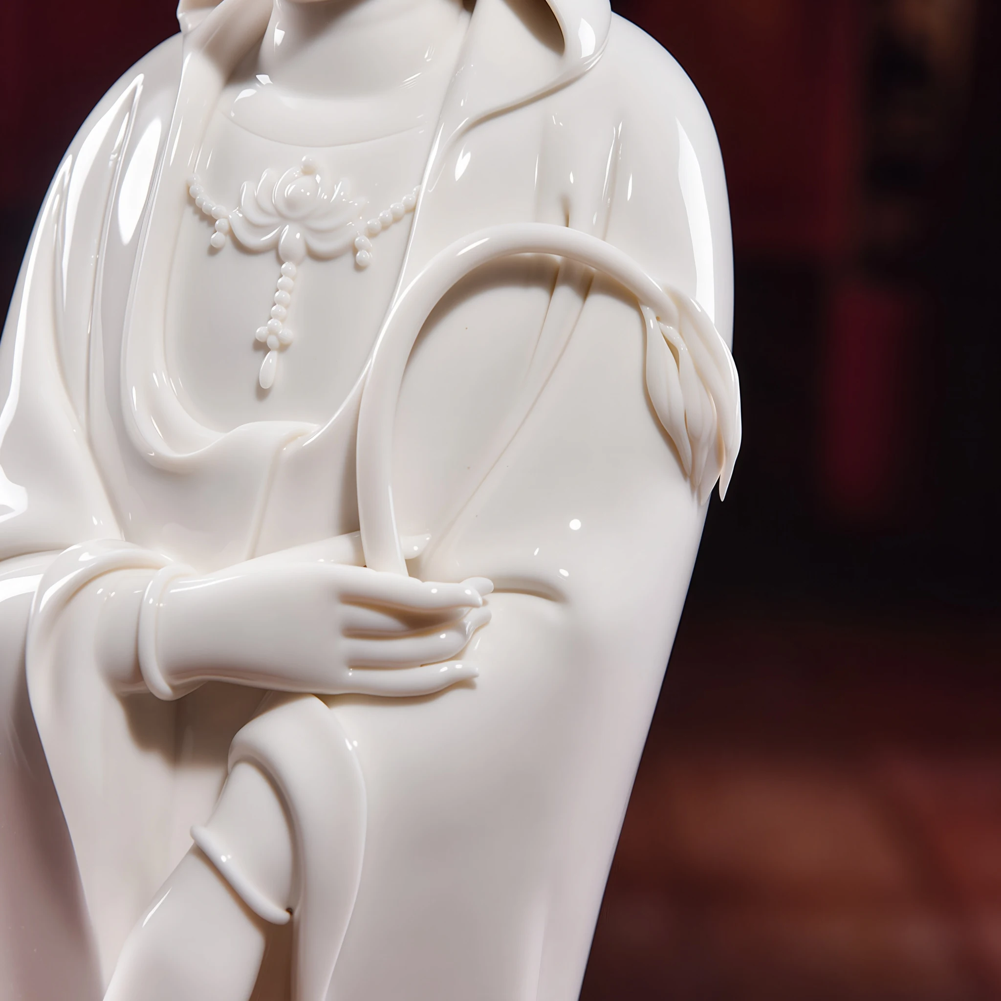 Yangzhi Guanyin’s fingers holding a slender willow branch against the glazed ceramic sleeve