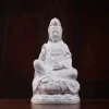 30.5 cm (12.0 in) Zuolian Guanyin statue in white, holding a vase above a lotus seat